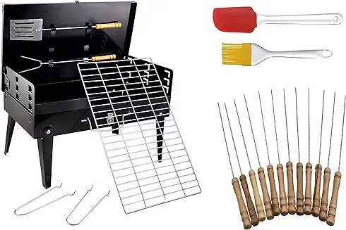 3. Inditradition Combo Pack Briefcase Charcoal Barbeque Grill With 12 Skewers
