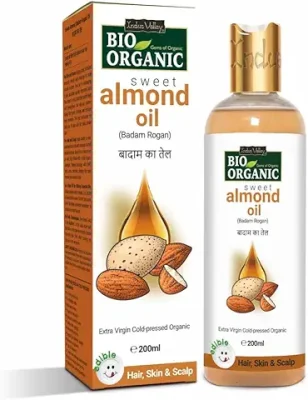 9. INDUS VALLEY Bio Organic Roghan Badam Sweet Almond Oil 100% Organic and Cold-pressed for Hair & Skin