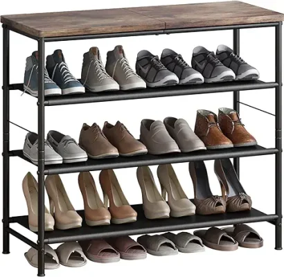 AOODA 4 Tier Long Shoe Organizer for Closet, Wide Stackable Metal Shoe Rack  for