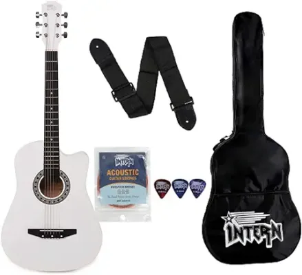 9. Intern 38C Acoustic Steel-string Guitar Premium White Cutaway Design with carry bag, strings, guitar strap and plectrums (INT-38C-WH)