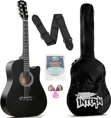 5. Intern INT-38C Right hand Acoustic Guitar Kit, With Bag, Strings, Pick And Strap, Black, small