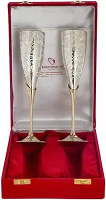 12. INTERNATIONAL GIFT® German Silver Wine Glass with Beautiful Velvet Box Packing and with Carry Bag