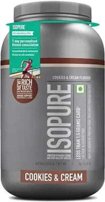 7. Isopure Whey Protein Isolate Powder with less than 1.5gm of Carbs and Vitamins for Immune Support - 1 kg Cookies & Cream, Vegetarian protein for Men & Women. Offer Pack