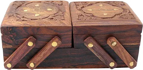14. ITOS365 Jewellery Box for Women Wooden Flip Flap Flower Carved Design Handmade Gift, 8 inches