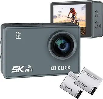 8. IZI New Click 5K 30FPS Budget Action Camera,170° HD Wide Angle, Anti-Shake EIS,MotoVlog,YouTube,Live Stream,110ft Waterproof,Sports Cam,Type-C Mic Support, Accessory Kit,2 X Battery Included