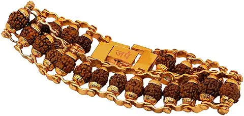 1. Japam Rudraksha Bracelet For Men | Real Certified 5 Mukhi Rudraksha Beads Embedded in Original Gold Plated Metal | Modern Rudraksha Bracelet for Meditation | Available in Different Sizes
