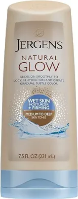 11. Jergens Natural Glow +FIRMING In-shower Self Tanner Lotion, Sunless Tanning for Medium to Deep Skin Tone, Anti Cellulite Firming Body Lotion, for Gradual and Natural-Looking Fake Tan, 7.5 Ounce