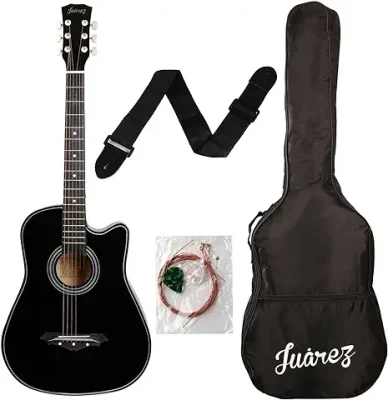 1. JUAREZ ar, 38 Inch Cutaway, 038C with Bag, Strings, Pick and Strap, Black