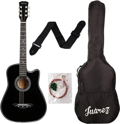 11. Juarez Lindenwood Acoustic Guitar, 38 Inches Curved Body Cutaway, 38CUR With Bag, Strings, Pick And Strap (Black)