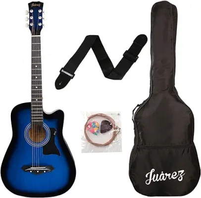 2. JUAREZ Lindenwood Acoustic Guitar Kit, 38 Inches Cutaway, 38C With Bag, Strings, Pick And Strap, TBS Transparent (Blue Sunburst)