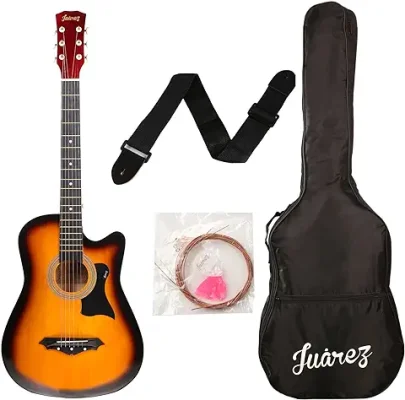 6. JUAREZ Lindenwood Acoustic Guitar Kit, 38 Inches Cutaway, 38C With Bag, Strings, Pick And Strap, 3TS Sunburst