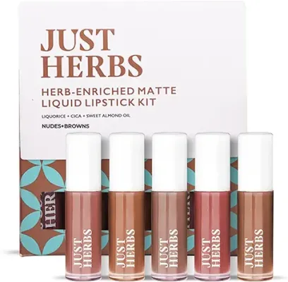 1. Just Herbs Ayurvedic Liquid Lipstick Kit Set Of 5 With Long Lasting Matte Finish, Hydrating & Lightweight Lip Colour, Nudes & Browns - Paraben & Silicon Free