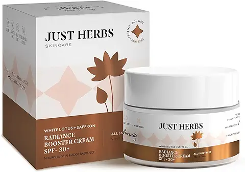 2. Just Herbs Skin Whitening Face Cream With SPF 30+ Saffron and White Lotus Radiance Booster Cream For Men Women All Skin Types - 50g