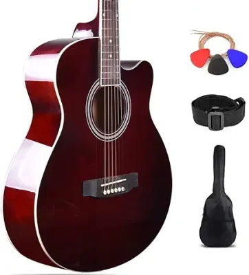 13. Kadence Frontier guitar with Online Guitar learning course , Wine Red Acoustic Guitar with Die Cast Keys, Set of Strings, Strap, Picks and Bag (Wine Red, Acoustic)