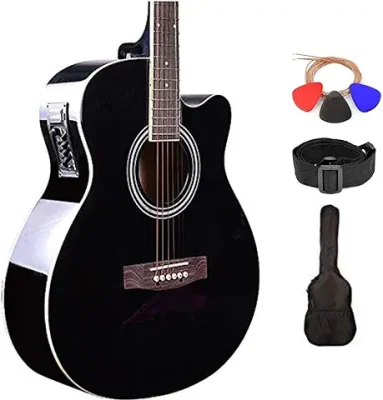 7. Kadence rosewood Guitar Frontier Series, Electric Acoustic Black Guitar With EQ, Die Cast Keys, Set Of Strings, Strap, Picks And Bag (Black EQ, Electric Acoustic)