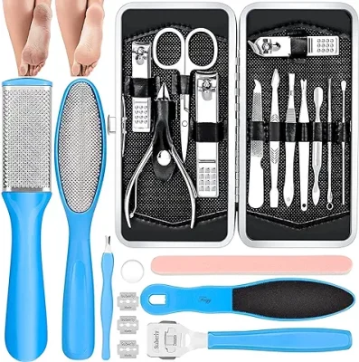 6. Kamz Beauty Pedicure Kits - Callus Remover for Feet, 23 in 1 Professional Manicure Set Pedicure Tools Stainless Steel Foot Care, Foot File Foot Rasp Dead Skin for Women Men Home Foot Spa Kit, Blue