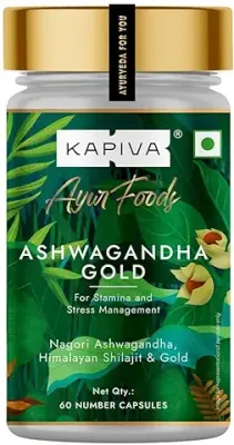 5. Kapiva Ashwagandha Gold Capsules, 183rd day harvested Potent Nagori Ashwagandha With Gold, Shilajit | Helps in Stress Management, Improve Energy and Stamina | For Men & Women (60 Capsules)