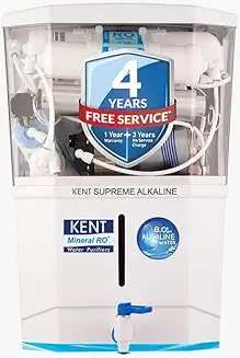 1. KENT Supreme Alkaline RO Water Purifier |4 Years Free Service | Multiple Purification Process | RO + UV + UF + Alkaline + TDS Control + UV LED Tank | 8L Tank | 20 LPH Flow | Zero Water Wastage| White