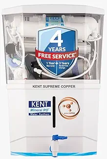 3. KENT Supreme Copper RO Water Purifier| 4 Years Free Service | Multiple Purification Process | RO + UV + UF + Copper + TDS Control + UV LED Tank | 8L Tank | 20 LPH Flow | Zero Water Wastage
