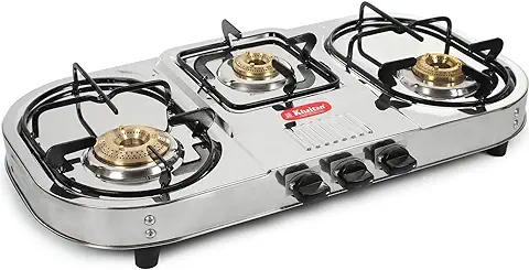 3. Khaitan 3 Burner Double Decker Pro (with Jumbo Brass burner) Stainless Steel | ISI CERTIFIED | Manual Gas Stove (3 Burners)