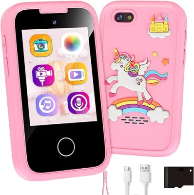 Kids Phone for Girls - Touchscreen MP3 Music Player with Dual Camera Games  Alarm Clock,Kids Toy Phone for Age 5-7,Educational Toys,Phones for Kids