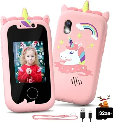 Kids Smart Phone For Girls Unicorns Gifts For Girls Toys 8-10 Years Old  Phone Touchscreen Learning Toy Christmas Birthday Gifts For 3 4 5 6 7 8 9  Year Old Girls With 512MB SD Card