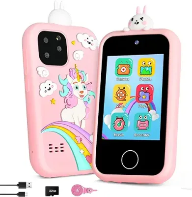 15. Kids Smart Phone - Unicorn Toys Phone for Girls Play Phone 2.8" Touchscreen Dual Camera Music Player Puzzle Games Toddler Learning Toys Christmas Birthday Gifts for 3 4 5 6 7 8 9 with 32GB SD Card