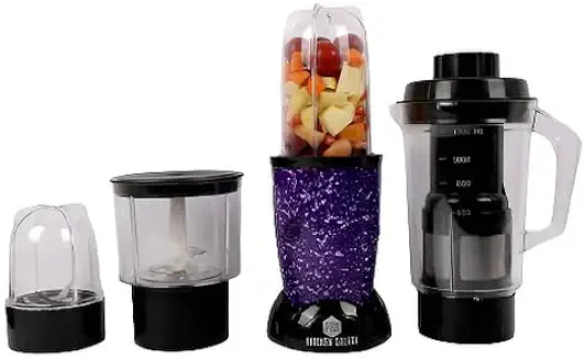 8. KITCHEN GALAXY Bullet Mixer Grinder - 3 Jar Model + Chopper Jar,Printed Series,Ultra Violet Color,Powerful 400W 22000RPM motor,Full Copper winding,SS blades,2.5 Years warranty