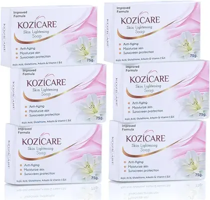 1. Kozicare Skin Lightening Soap - Pack of 6 | Enriched with Kojic Acid & Vitamin C Sabun Soap | Anti-Aging & Sun Protection | Glowing Skin | Moisturizing Bath Soap for Men & Women