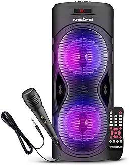 5. KRISONS Cylender 4” Double Woofer 40W Multi-Media Bluetooth Party Speaker with Wired Mic for Karaoke