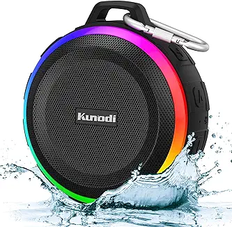 15. Kunodi Bluetooth Shower Speaker with IPX7 Waterproof, Dynamic Lights, Crisp Clear Sound, True Wireless Stereo, Clip Portable for Pool Beach Boat Kayak Float Golf Gift