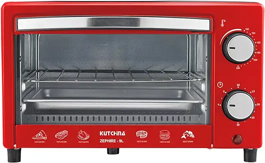 14. Kutchina Zephire 9 Liters Oven Toaster Griller for Baking Cake, Pizza, Grilling & Toasting, 1 Year Manufacturer's Warranty (Red)