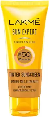13. Lakme Sun Expert, SPF 50 PA+++ Tinted Sunscreen, 50g, for Sun Protection with Natural Matte Finish, Dermatologically Tested, Non- Sticky Formula, For All Skin Types