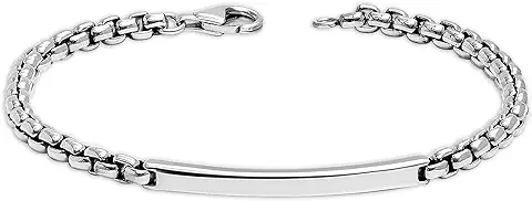 15. LeCalla 925 Sterling Silver BIS Hallmarked Link Chain Bar ID Bracelet for Men and Boys