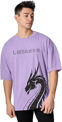 4. LEOTUDE Cotton Blend Half Sleeve Dragon Printed Oversized