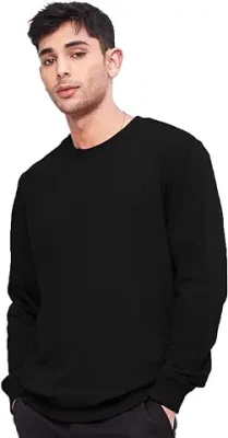 4. LEOTUDE Men's Loopknit Regular Fit Round Neck Solid Sweatshirt (Color Black)