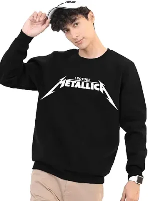 8. LEOTUDE Men's Regular Fit Loopknit Round Neck Printed Sweatshirt (Color Black)
