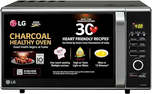 13. LG 28 L Charcoal Convection Microwave Oven (MJ2887BFUM, Black, with 360° Motorised Rotisserie & Charcoal Lighting Heater with 10 years warranty)