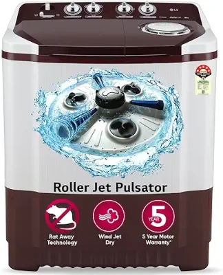 4. LG 8.5 kg 5 Star Semi-Automatic Top Load Washing Machine (P8530SRAZ, Burgundy, Roller Jet Pulsator)