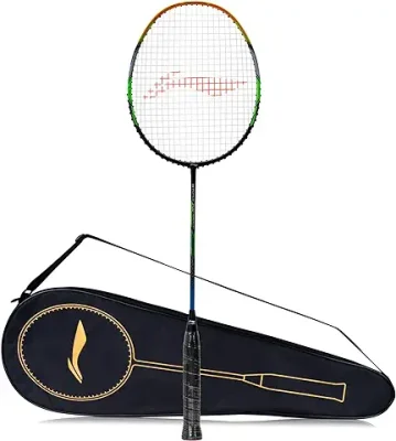 9. Li-Ning G-Force 3700 Superlite Carbon Fibre Strung Badminton Racket (Black, Amber, G4-4 1/2 inches)