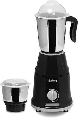 5. Lifelong LLMG93 500 Watt Duos Mixer Grinder, 2 Stainless Steel Jar (Liquidizing and Chutney Jar)| ABS Body, Stainless Steel Blades, 3 Speed Options with Whip (1 Year Warranty, Black)