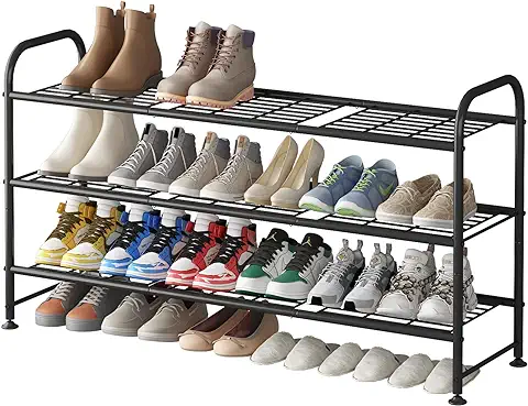 Jucaifu Stackable Small Shoe Rack, Entryway, Hallway and Closet Space  Saving Storage and Organization (3-Tier, Black)