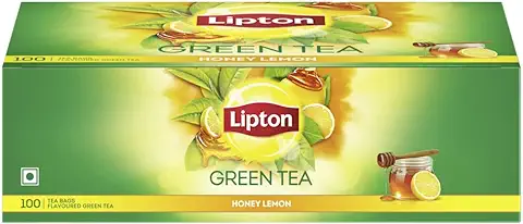 3. Lipton Honey Lemon Green Tea Bags 100 pcs, All Natural Flavour, Zero Calories - Improves Metabolism & Reduces Waist