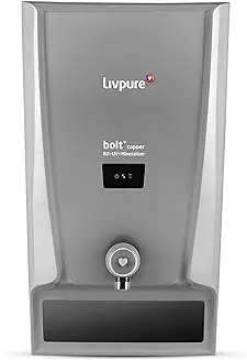 9. Livpure Bolt+ Copper with 80% Water Savings, Copper+RO+In-Tank UV+Mineraliser+Smart TDS Adjuster, 7 L tank, Water Purifier for home