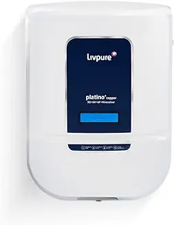 7. Livpure Platino+ copper with 87% Water Savings (HR Tech), Feather Touch Display, Copper+RO+In-Tank UV+UF+Smart TDS Adjuster+Mineraliser+Auto Flush, 8.5 L tank, Water Purifier for home, (White)