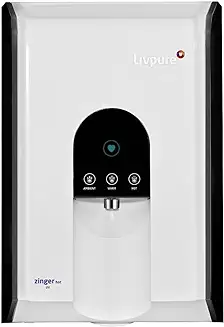 8. Livpure Zinger Copper Hot with Water Saving Technology and Interactive Touch Display, RO+UV+UF+Copper, 6.5L Storage, Instant Hot, Warm and Ambient Water Purifier for home (White)