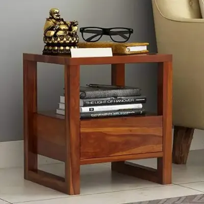 13. LIZZAWOOD Pure Sheesham Wood Bed Side Table with One Drawer Best for Bed Room Living Room