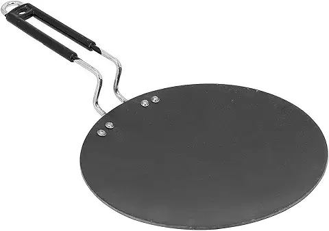 9. Loha Tawa for Roti Flat Iron Tawa Wider Base Cast (Stainless Steel Handle), Induction Base Tawa 10 Inch for Roti Paratha Chapati Phulka Omelette Color Black (Roti Tawa) || SYM157