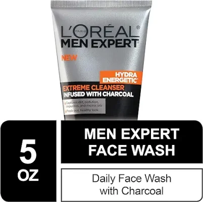 11. L'Oreal Men Expert Hydra Energetic Facial Cleanser with Charcoal for Daily Face Washing, Mens Face Wash, Beard and Skincare for Men, 5 fl. Oz
