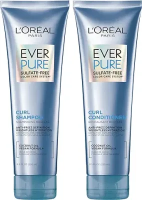 15. L'Oreal Paris EverCurl Sulfate Free Shampoo and Conditioner Kit for Curly Hair, Lightweight, Anti-Frizz Hydration, Gentle on Curls, with Coconut Oil, 8.5 Ounce, Set of 2 (Packaging May Vary)